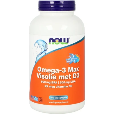 Afbeelding van NOW Omega 3 max visolie D3 EPA DHA 180sft