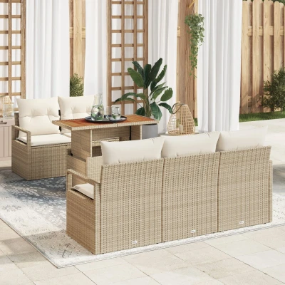 Afbeelding van vidaXL 6 Delige Tuin Sofa Set met Kussens Beige Poly Rattan Acacia