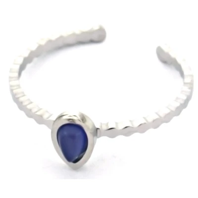 Afbeelding van Ring met Druppel RVS One Size Zilverkleurig en Blauw