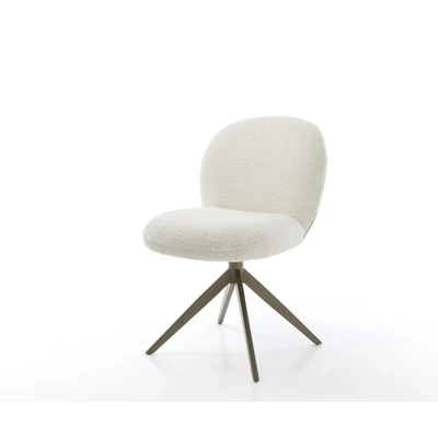 Afbeelding van Eetkamerstoel Nube Flex kruisframe breed afwerking met titaniumeffect bouclé wit pocketveer kern 360 draaibaar