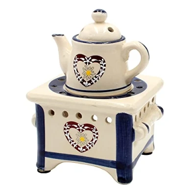 Afbeelding van Dekohelden24 Geurlamp als fornuis met kan en hart, blauw/arromalamp/geurlicht/geurstoofje, L/B/H: ca. 12 x 17 cm, cm
