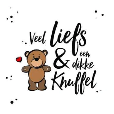 Afbeelding van Wenskaart Veel Liefs En Een Dikke Knuffel Beer met hartje Stuk Wit