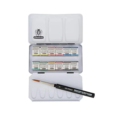 Afbeelding van Schmincke HORADAM AQUARELL compact verfdoos met 12 fijnste aquarelverf, 1 daVinci penseel, 74 012 097, metalen doos, schilderset, x 1/2 puts