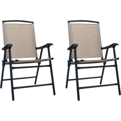 Afbeelding van Tuinstoelen inklapbaar 2 st textileen taupe