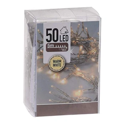 Afbeelding van Led lichtsnoer warm wit met timer, 5 m lengte 50 leds, kerstverlichting voor binnen, Kerstmis, advent, winter, tafel, raam, decoratie, werkt op batterijen