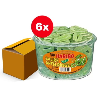 Afbeelding van Haribo Appel Ringen silo 150 stuks Doos 6 silo&#039;s