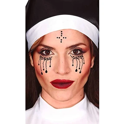 Afbeelding van Halloween Plak diamantjes non gezicht versiering zwart Verkleedgezichtdecoratie