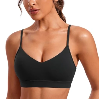 Afbeelding van CRZ YOGA Butterluxe V hals sportbeha&#039;s voor dames Verstelbare dunne bandjes Gevoerde yogatop Basic draadloze camisole zwart S