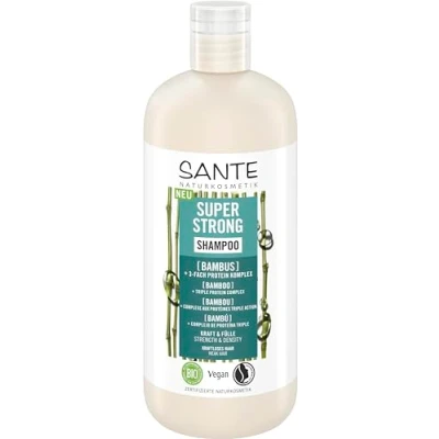 Afbeelding van SANTE Naturkosmetik Super Strong Shampoo Biologisch bamboe extract + 3 voudig proteïnecomplex, veganistische verzorgingsshampoo met natuurlijke ingrediënten, versterkt futloos en zwak haar, 500 ml
