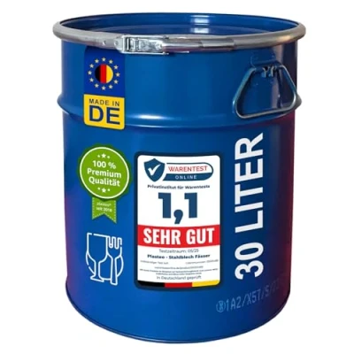 Afbeelding van meier Stahlfass 30 Liter Hobbock Deckelfass Metall Blechfass Mülleimer Behälter Kübel mit 2 Seitlichen Fallgriffen Zyklon Staubabsaugung Geeignet Stabil und gefüllt Stapelbar