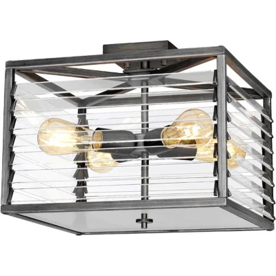 Afbeelding van Elstead Lighting LED Plafondlamp Louvre 4X E27 Max 60W Dimbaar Painted Gunmetal