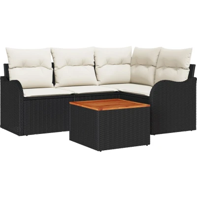 Afbeelding van vidaXL 5 delige Tuin Sofa Set met Kussens Zwart Poly Rattan Acacia