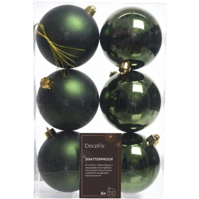 Afbeelding van Decoris Kerstballen 6 st Donkergroene kunststof mat glans 8 cm