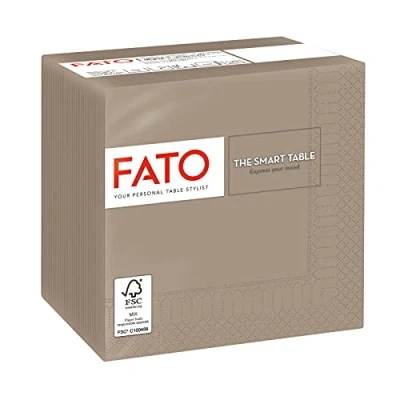 Afbeelding van Fato, Wegwerp papieren servetten, ideaal voor aperitief en cocktail, 100 formaat 24 x gevouwen, 4 laags, kleur taupe, 100% pure cellulose, FSC gecertificeerd