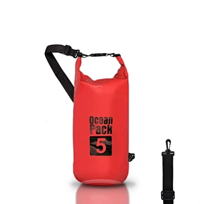 Afbeelding van waterdichte rugzak 2/5/10/20 liter, Dry Bag Zee, tas, verstelbare schouderriem, voor boot, vissen, rafting, strand, watersport, beschermt telefoon/zilver/kaart/sleutel, Rood, 5l,