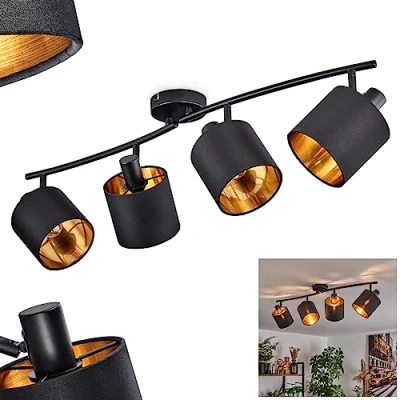 Afbeelding van plafondlamp Alsen, metaal/stof in zwart/goud, met verstelbare spots en lampenarmen, spot, 4 x E14, zonder gloeilampen