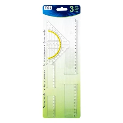 Afbeelding van TSI Tekengarnituur 3 delig, met liniaal 17 cm + 30 en geodriehoek 16 cm, transparant, art. nr. 46293