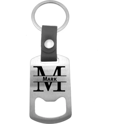 Afbeelding van Luxe Sleutelhanger RVS Leer Mark