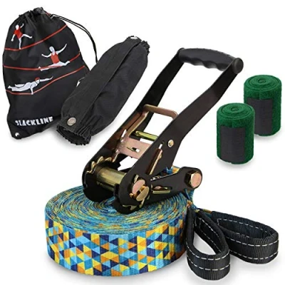 Afbeelding van ALPIDEX Slackline Set 15 m + boombescherming en ratelbescherming, geschikt voor kinderen, beginners gevorderden