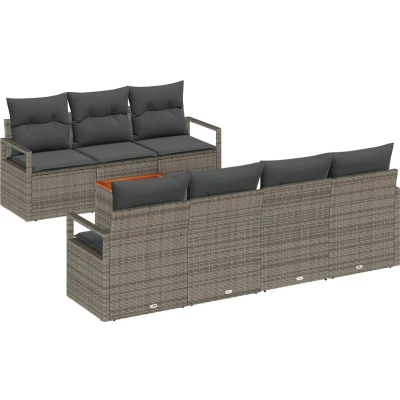Afbeelding van vidaXL 7 delige Tuin Sofa Set met Kussens Grijze Poly Rattan Acacia
