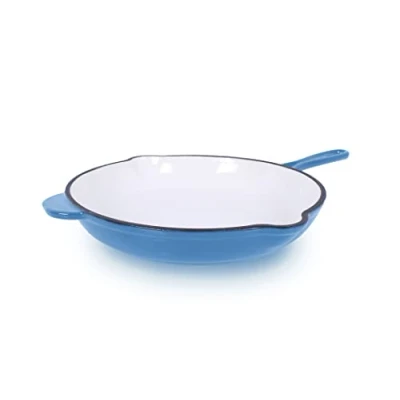 Afbeelding van ECHTWERK Gietijzeren braadpan met emaille coating, ovenpan twee handgrepen en schenktuit, geschikt voor oven, grill, BBQ inductie, Ø 26,5 cm, lichtblauw