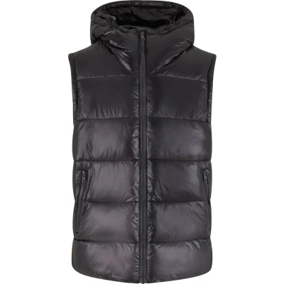 Afbeelding van Urban Classics Heren vest, gerecycled puffervest met capuchon, warm gewatteerd vest normale pasvorm, zwart, L