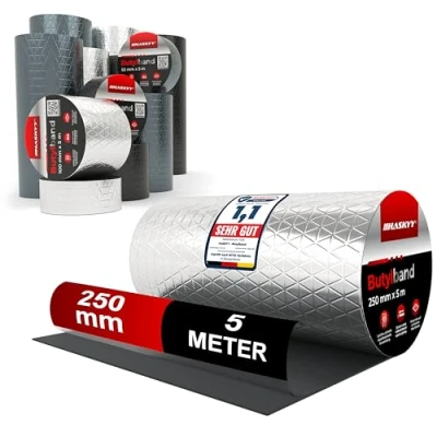 Afbeelding van aluminium butylband dakreparatie 250 mm x 5 strekkende meter bitumen band reparatietape afdichtband