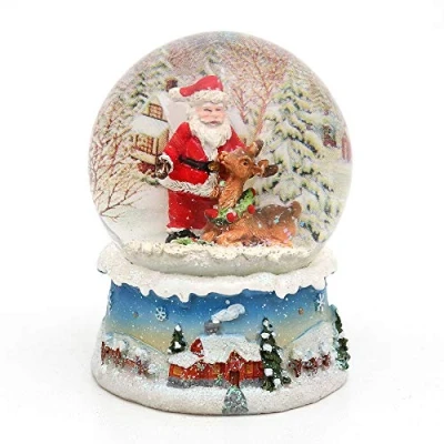 Afbeelding van Dekohelden24 Prachtige sneeuwbol, kerstman met rendier 500892 A, afmetingen H/B/kogel: ca. 8,5 x 7 cm/6,5 cm