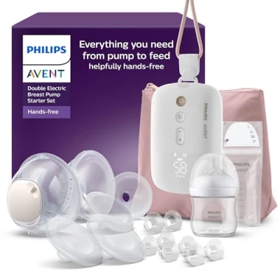 Afbeelding van Philips Avent handsfree borstkolfstarterset, motor van ziekenhuissterkte, bootst het drinkritme baby&#039;s na, tot wel 85 kolfbewegingen per minuut, met voeding en bewaarproducten, model SCD553/11