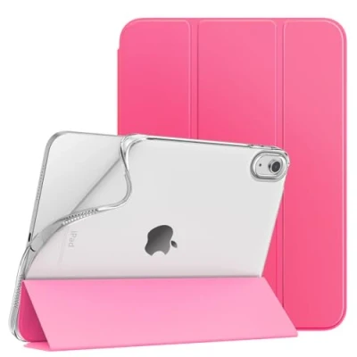 Afbeelding van TiMOVO beschermhoes compatibel met iPad 10e generatie 10,9 inch 2022, dunne Tri Fold van zacht TPU, transparant, autowekker/slaap, voor 10, perzikroze
