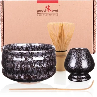 Afbeelding van Matcha Set Japanse Theeset Ceremonie Kit met hoogwardige Schaal, Matchaklopper en Chasen Houder (120, Tetsu)
