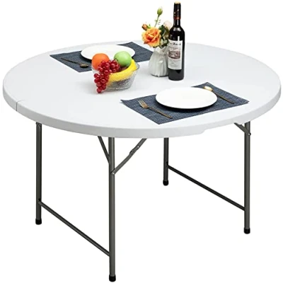 Afbeelding van HollyHOME Klaptafel, campingtafel, 122 cm, ronde picknicktafel met handvat voor tuin, barbecue, catering, feest, keuken, buiten, binnen