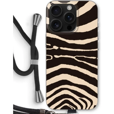 Afbeelding van Case Company® hoesje met Koord geschikt voor iPhone 16 Pro Arizona Zebra Telefoonhoesje Zwart Bescherming aan alle Kanten en Over de Schermrand