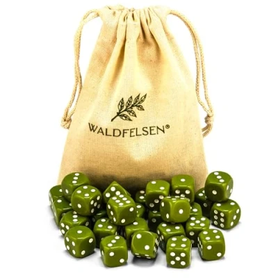 Afbeelding van 6, 12, 20, 30 of 50 hoogwaardige dobbelstenen van Waldfelsen®, standaardmaat, 16 mm, acryl dobbelstenen, speeldobbelstenen, 6 zijdig zeszijdig speelaccessoireset met stoffen zak