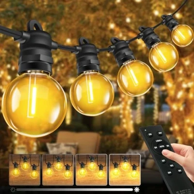 Afbeelding van Bowfar Lichtsnoer voor buiten, 10 m, G40 gloeilampen, balkon, lichtketting, outdoor, met 17 + 2 stuks, IP68 waterdicht, dimbaar, paviljoen, lichtketting afstandsbediening, tuin, terras,