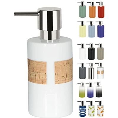 Afbeelding van Spirella Tube zeepdispenser met pomp vloeibare porselein 300 ml duurzaam en robuust wit kurk