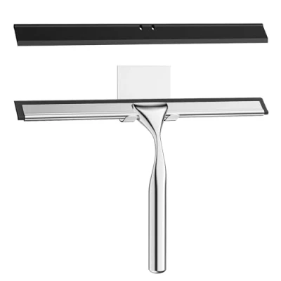 Afbeelding van Radikor Douchewisser roestvrij staal, 25,5 cm trekker, douche met wandhanger, siliconen douchewandtrekker, douchewandtrekker voor douche, badkamer, spiegel, tegels, 1 reservelip en haak, zilver