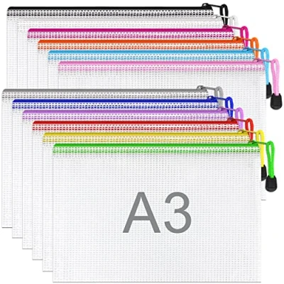 Afbeelding van Umriox 12 stuks documententas A3, kleure waterdichte met ritssluiting, bestand tassen kunststof voor Kantoor, documenten, papier, Pennenzak, cosmetica, reizen