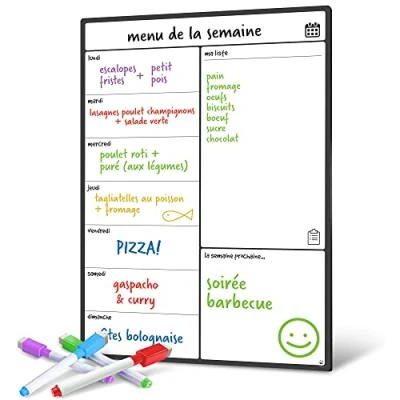 Afbeelding van Smart Panda Magnetische whiteboard koelkastkalender, nuttige menuplanner, memo of wekelijkse boodschappenlijst voor volwassenen en kinderen, notitiebord, in het Frans