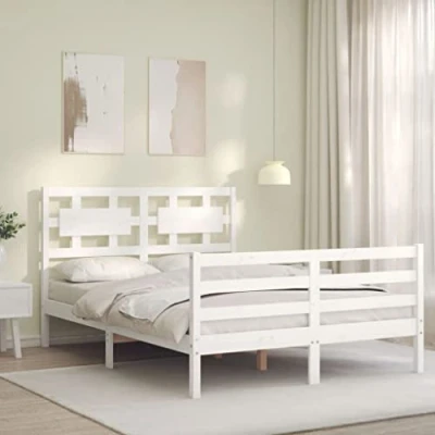 Afbeelding van Bedframe Met Hoofdbord Massief Hout 4Ft Small Double 120 x 190 cm / Wit