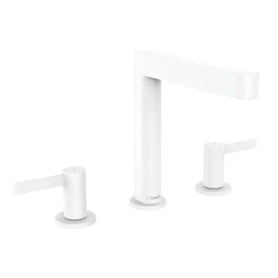 Afbeelding van Hansgrohe finoris driegats wastafelmengkraan 160 met pushopen mat wit 76034700
