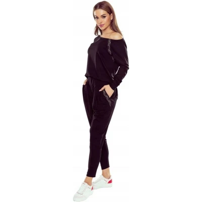 Afbeelding van Eldar Felicity Stijlvol viscose trainingspak met elegante gouden accenten gemaakt in Europa hoogwaardig huispak Lange Mouw Broek zwart S/M