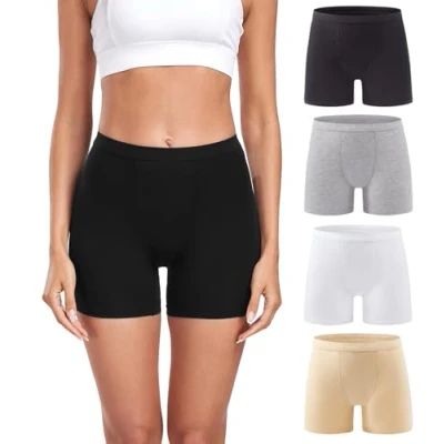 Afbeelding van wirarpa Boxershorts voor dames, modal, boyshort, ultrazachte damesboxers, ondergoed, onderjurk, rok, multipack, Zwart/Heather Grijs/Beige/Wit, M