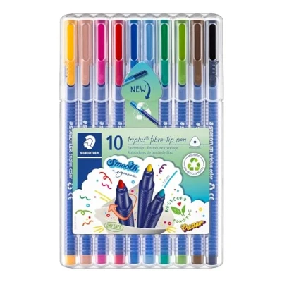 Afbeelding van STAEDTLER Viltstiften triplus color, driehoekig, stabiele, drukbestendige punt, lijnbreedte ca. 1 mm, kindvriendelijk, set met 10 briljante kleuren in de stevige, opstelbare box, 323 SB10