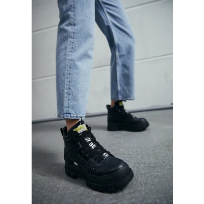 Afbeelding van Buffalo Aspha MID Enkellaarsjes met plateauzool, Dames, Maat: 39, Black Schoenen