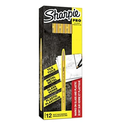 Afbeelding van Sharpie Peel Off China Markers Fijne punt Geel Wax Marks op Glas &amp; Plastic 12 Count