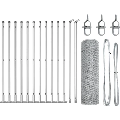 Afbeelding van vidaXL Hexagon Fence 0.6x25 m Gegalvaniseerd Staal, Posts met Basisplaten 13 stuks Ø32mm 70cm Staal