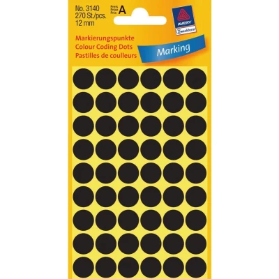 Afbeelding van Etiket Avery Zweckform 3140 rond 12mm zwart 270 stuks Pak a 5 vel 10