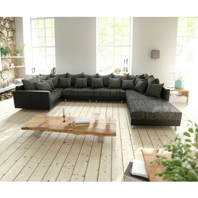 Afbeelding van Bank Clovis XL zwart met hocker en armleuning modulair woonlandschap