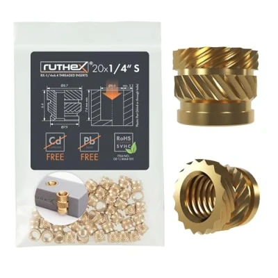 Afbeelding van ruthex Schroefdraadinzet (UNC), 20 stuks RX 1/4 inch x 6,4 schroefdraadbussen van messing, stabiele inpersmoeren, door warmte te gebruiken in 3D printdelen kunststof, cameraschroefdraad)